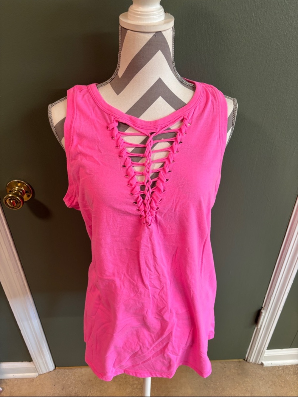torrid Hot Pink Lace-Up V-Neck Tank